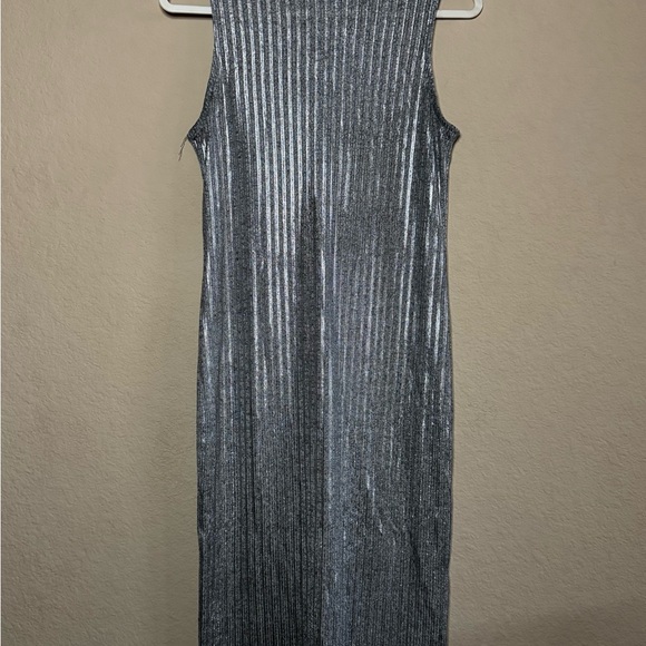 DJI Shimmering Silver Ribbed Midi Dress - Picture 1 of 7